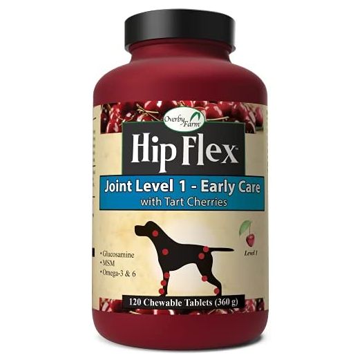 NaturVet Overby Farm Hip Flex Joint Level 1 Early Care Hip & Joint Dog Supplement – For Healthy Cartilage, Joints – Includes Tart Cherries, Glucosamine, MSM, Chondroitin – 120 Ct.