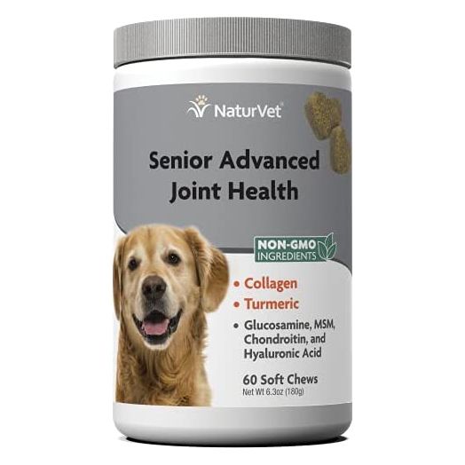 NaturVet Senior Advanced Joint Health Dog Supplement – Includes Glucosamine, MSM, Chondroitin, Collagen – Helps Supports Canine Joint Health Function – 60 Ct. Soft Chews