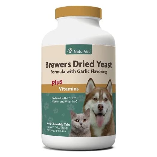 NaturVet Brewers Dried Yeast Formula with Garlic Flavoring Plus Vitamins for Dogs and Cats, Chewable Tablets, Made in the USA, 1000 Count