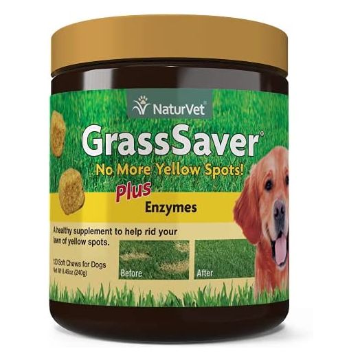 NaturVet GrassSaver Dog Supplement – Helps Neutralizes Urine to Eliminate Yellow Lawn Spots – Includes B-Complex Vitamins, Amino Acids – Tasty Soft Chew Supplements for Dogs