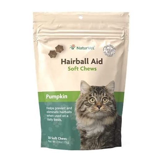 NaturVet Hairball Remedy Vitamin & Digestive Aid Supplement for Cats – Pet Health Supplement for Cat Hairballs, Digestive System Support – Includes Pumpkin, Vitamins – 50 Ct.