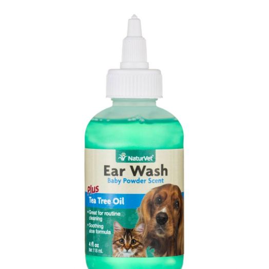 NaturVet Ear Wash plus Tea Tree Oil, Baby Powder Scent - 4 fl. oz (118 ml)