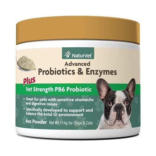 NaturVet – Advanced Probiotics & Enzymes - Plus Vet Strength PB6 Probiotic | Supports and Balances Pets with Sensitive Stomachs & Digestive Issues | for Dogs & Cats