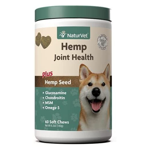 NaturVet Hemp Joint Health, Joint Care Support Supplement for Dogs, Soft Chews, 60ct Made in The USA
