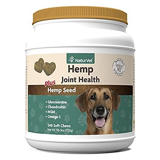 NaturVet Hemp Joint Health Hip & Joint Support Dog Supplement – Soft Chew Supplements for Dogs with Glucosamine, MSM, Chondroitin, Omega 3, Vitamins, Antioxidants – 240 Ct.