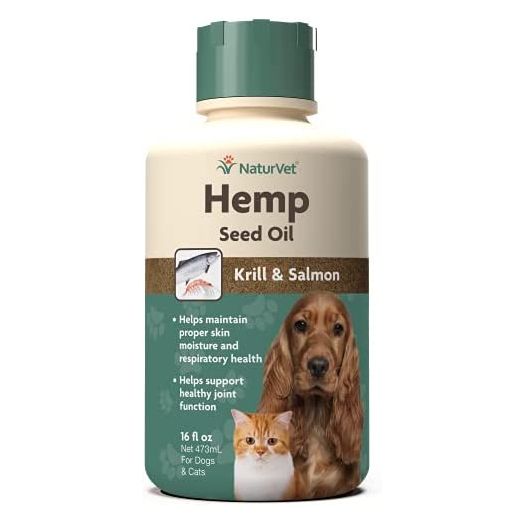 NaturVet Hemp Seed Oil Krill and Salmon, 16 oz. Liquid, Made in The USA