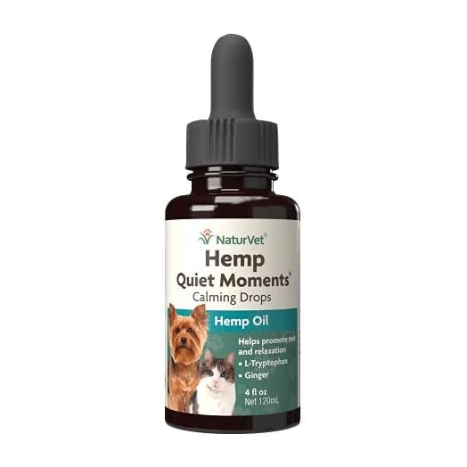 NaturVet Quiet Moments Calming Drops for Cats & Dogs – Helps Reduce Pet Stress, Promotes Relaxation – Dog Supplement, Cat Supplement Includes L-Tryptophan, Ginger, Chamomile