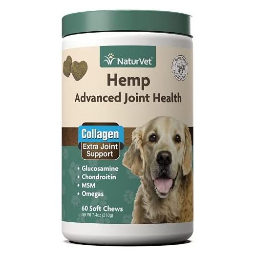 NaturVet Hemp Advanced Joint Health Dog Supplement Plus Hemp Seed – Helps Support Joint Health in Dogs – Includes, Collagen, Glucosamine, MSM, Chondroitin, Omegas – 60 Ct.