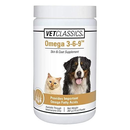 Vet Classics Omega 3-6-9 Pet Skin & Coat Dog Supplement – Supports Health Skin for Cats, Glossy Coats for Pets – Pet Health Supplement for Cat Skin, Dog Skin – Omega Fatty Acids – Powder 14 Oz.