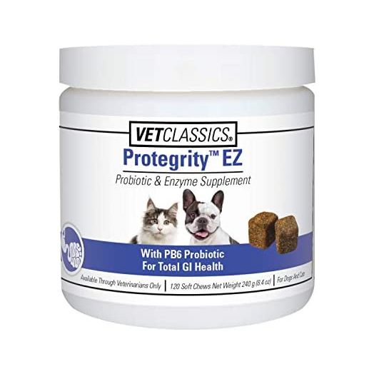 Vet Classics Protegrity EZ Probiotic Health Supplements for Dogs, Cats – Dog Digestive Support, Pet Gastrointestinal Health, Cat Stomach, Intestinal Balance – Pet Enzymes – 120 Soft Chews