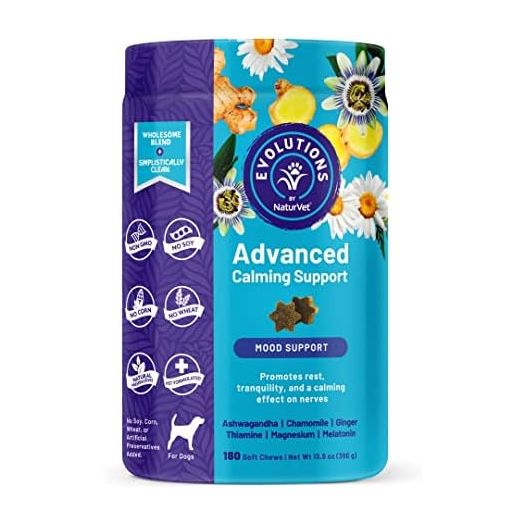 Evolutions by NaturVet Advanced Calming Support 180ct Soft Chews for Dogs - Ashwagandha, Chamomile, Ginger, Thiamine, Magnesium, Melatonin - Helps Promote Rest, Tranquility, Calming Effect on Nerves