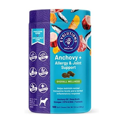 NaturVet Evolutions Anchovy + Allergy & Joint Support 180ct Soft Chews for Dogs - Anchovy Oil, Bone Broth - Helps Maintain Normal Histamine Levels - Helps Support Normal Inflammatory Response