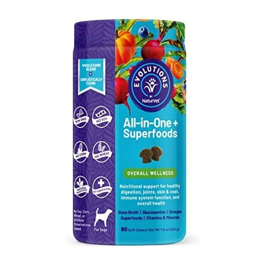 NaturVet Evolutions All-in-One + Superfoods 90ct Soft Chews for Dogs - Bone Broth, Superfoods Provides Nutritional Support for Healthy Digestion, Joints, Skin & Coat, Immune System, Overall Health