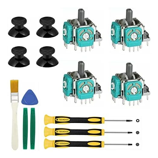 Replacement Thumbsticks for Xbox One S/X Controller, 4pcs 3D Joystick Parts Analog Caps with Full Repair Tools Kit, T6 T8 T10 Screwdriver Compatible with Xbox One S/X Controller