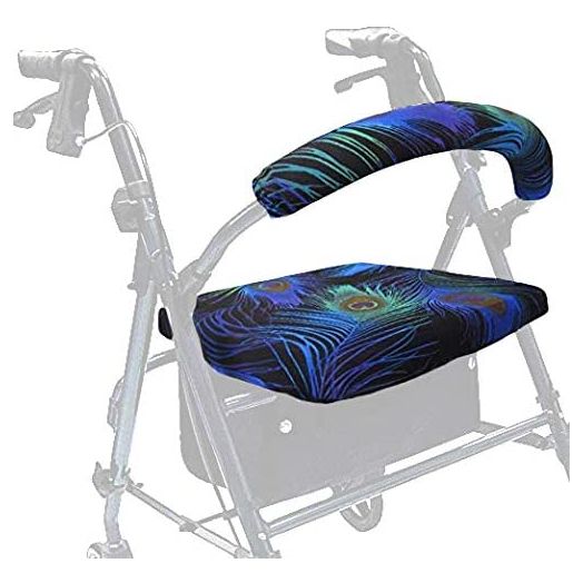 Crutcheze Made in USA Rollator Walker Seat and Backrest Covers, Designer Fashion Accessories (Peacock Feathers)