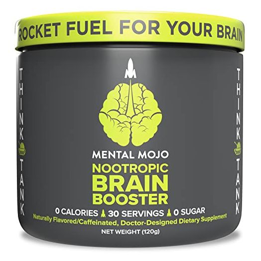 Nootropic Brain Booster by Mental Mojo (30 SERVINGS) Nootropic Drink Mix & Brain Supplement - Brain Fuel Supports Energy, Focus & Memory - Zero Calories, Sugar Free - Kiwi Strawberry