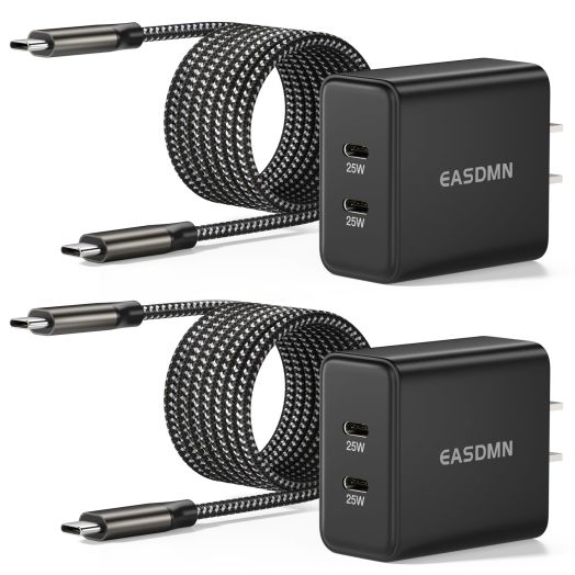 Dual-Port 25W Super Fast Charger Type C, [2 Pack] 2X 25 Watt PD/PPS USB C Fast Wall Charger Block for Samsung Galaxy S24/S23/S22+/S21 Ultra/Plus/S20/Note 20/Z Fold 5, Galaxy Tab(with 2X 6.6ft Cord)