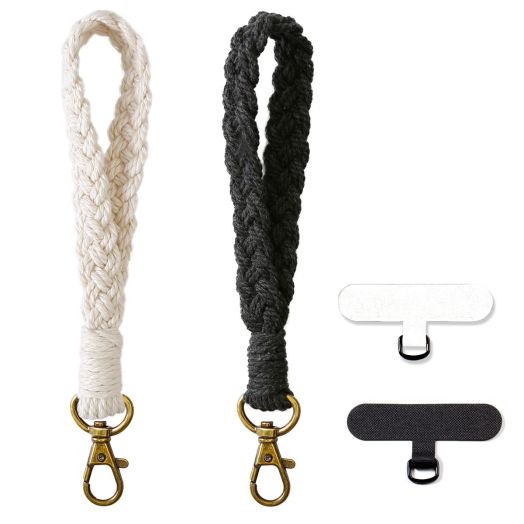 Boho Macrame Phone Wrist Strap, Cell Phone Lanyard with Tether Tab, Keychain Wristlet Charm, Anti-Loss Phone Chain