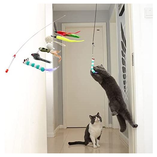 CZPET Cat Toys Kitten Toys Jump Exercise Interactive Toy-Replaceable Door Elastic Rope Automatic Toy Funny Cat Teaser Stick Various Developmental Puzzle Toys Catnip Feather Little Mouse Toys (9PCS)