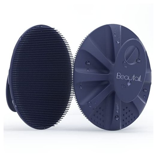 BEAUTAIL Silicone Body Scrubber Shower Bath Wash Brush Gentle Exfoliating Scrub Cleansing Loofah for Women Men Baby Sensitive Skin, Easy to Clean, Lather Nicely, More Hygienic, 1 Pack, Blue