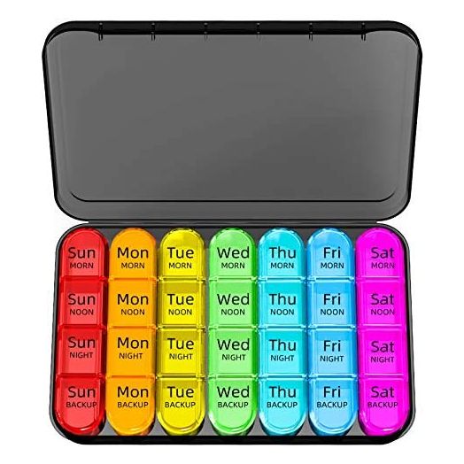 Odaro Weekly Pill Organizer 4 Times a Day, Daily Pill Box 7 Day, Large Travel Pill Case with 28 Compartment to Hold Medicine, Vitamin and Supplement (Color)