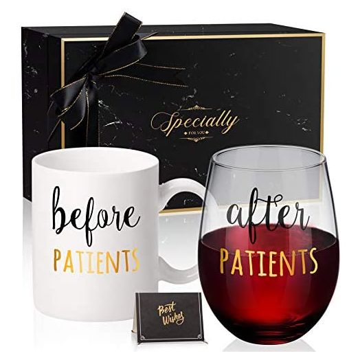 Gemwi Before Patients, After Patients 11 oz Coffee Mug and 18 oz Wine Glass Set