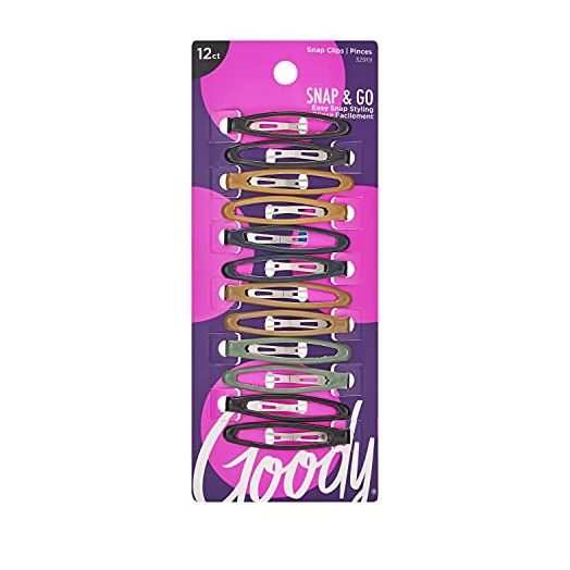 Goody Epoxy Contour Hair Snap Clips, 12 Count, Assorted Colors, Just Snap Into Place, Suitable for All Hair Types