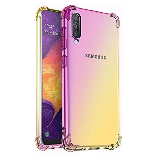 Ueokeird Galaxy A50 Case, Clear Cute Gradient Galaxy A50 Phone Case Slim Anti Scratch Flexible TPU Cover Reinforced Corners Shockproof Protective Case for Samsung Galaxy A50 (Pink/Gold)