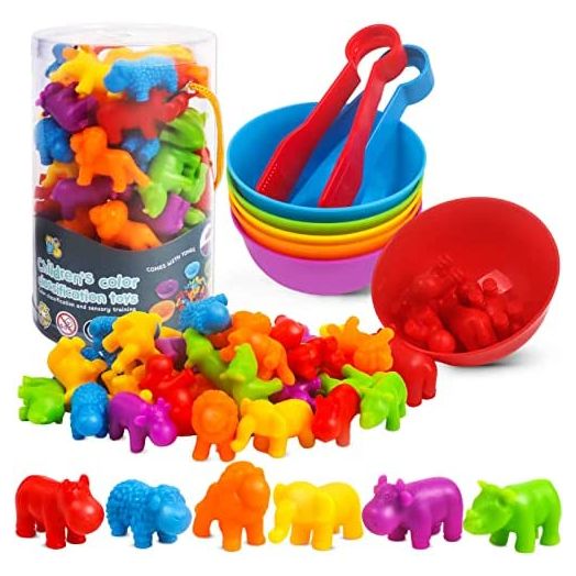 Counting Animals Toys Matching Game with Sorting Bowls Preschool Learning Activities Montessori Sensory Fine Motor Toys Set for STEM Math Color Sorting Gifts for Toddlers Kids Age 3+ Old Boys Girls