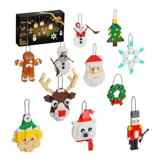 Christmas Ornaments Building Kit, Christmas Tree, Wreath, Santa, Snowman, Gingerbread, Reindeer, Nutcrackers, Snowflake 11-in-1. Stocking Stuffers Decor Toys Gifts for Boys Girls Kids.