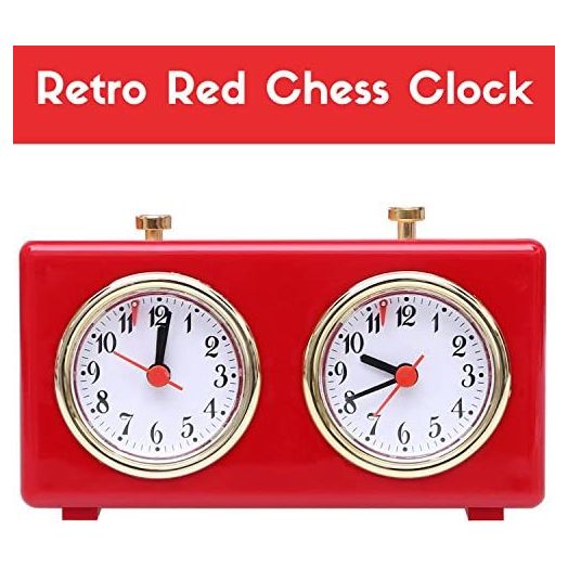Retro Analog Chess Clock Timer, Wind-Up Mechanical Chess Clock with Large Easy-to-Read Dials, No Battery Needed (Red)
