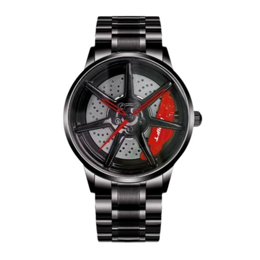 Drift Rim Watch for Men - Car Rim Design in 3D - Custom Designer Watch with Mineral Glass – Racing Watch (Red)