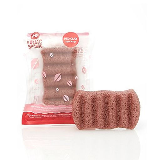 MY Konjac Sponge All Natural Fiber Body Sponge with moisturizing French Red Clay. Excellent for dry or mature skin types. Leaping Bunny Cruelty Free and The Vegan Society approved.