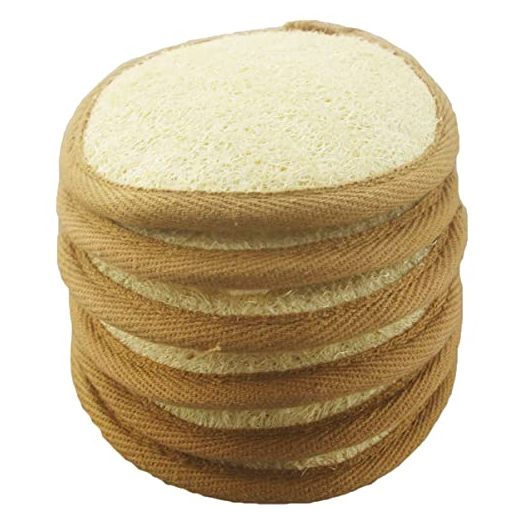6 pcs/set 4"×4" Natural Exfoliating Face Pad Loofah Sponge Facial Brush - Shower Scrubber - Body Bath Spa For Men & Women, Renewable Resource (Front 100% Loofah + Back 100% pile fabrics) Pack of 6