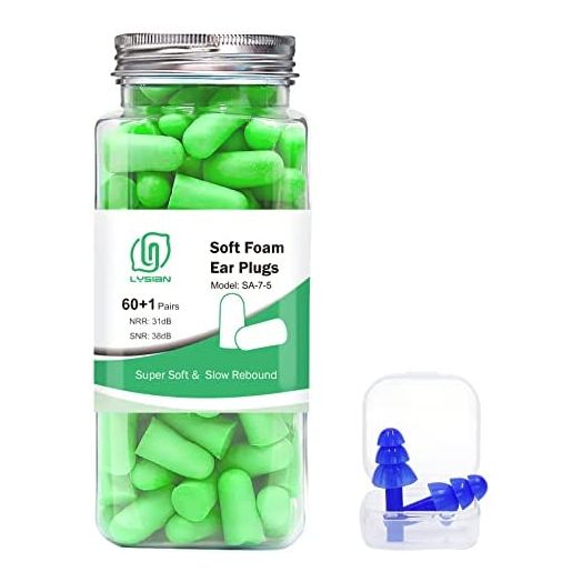 Ultra Soft Green Foam Earplugs 60 Pairs, 38dB SNR Noise Reduction Ear Plugs for Sleeping, Snoring, Work, Travel, Shooting and All Loud Events, Lysian