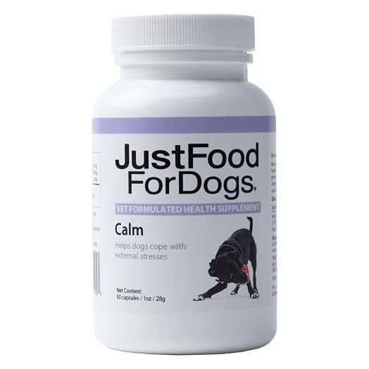 JustFoodForDogs Calm Supplements for Dogs - Stress Relief for Separation Anxiety, Thunder, Travel & Noise (90 Count)