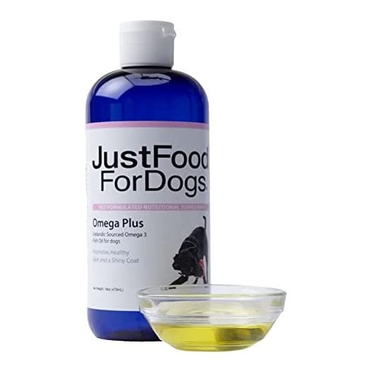 JustFoodForDogs Omega Plus Fish Oil for Dogs, Supports Healthy Joints, Skin & Coat, Aging - Omega 3 Liquid Supplement for Pets - 16 oz
