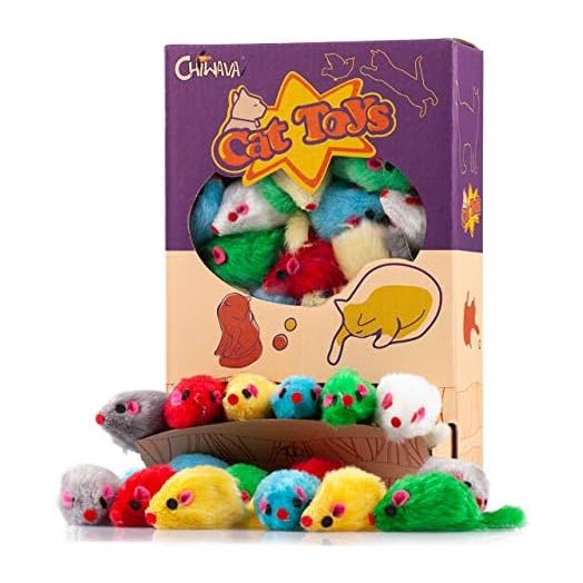 CHIWAVA 36PCS 4.1'' Furry Cat Toy Mice Rattle Small Mouse Kitten Interactive Play Assorted Color