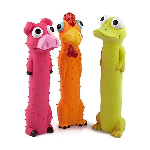 CHIWAVA 3 Pack 9" Squeaky Latex Dog Toys Standing Stick Animal Puppy Fetch Interactive Play for Small Medium Dogs