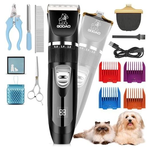 Dog Clippers Grooming Kit and Paw Trimmer,Low Noise,Electric Quiet,Rechargeable,Cordless,Pet Hair Clippers for Thick Coats,Dog Trimmer Grooming Tool,Shaver for Small and Large Dogs Cats,Black