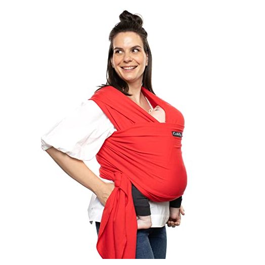 CuddleBug Baby Wrap Sling + Carrier - Newborns & Toddlers up to 36 lbs - Hands Free - Gentle, Stretch Fabric - Ideal for Baby Showers - One Size Fits All (Red)