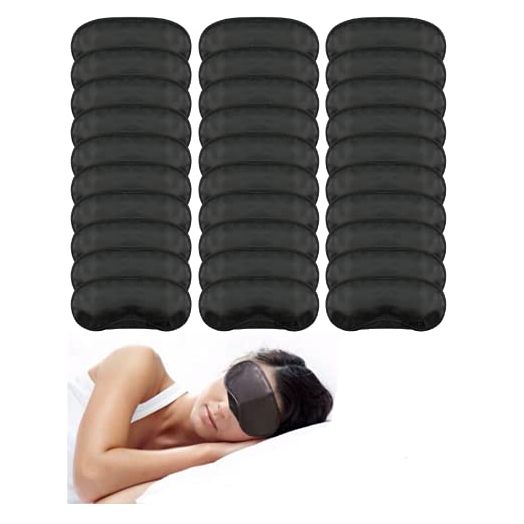 Eye Mask Sleep Masks Sleeping Mask Blindfold Eye Cover Team Building Games Party with Nose Pad and Adjustable Strap for Women Men Kids 4 Layers Black (30 Pack)