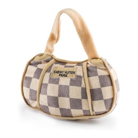 Haute Diggity Dog Checker Chewy Vuiton Handbag, Plush Designer Dog Toys with Interactive Squeaker, Stimulating Pet Enrichment, Machine-Washable & Safe Materials for All Breeds, Size Medium