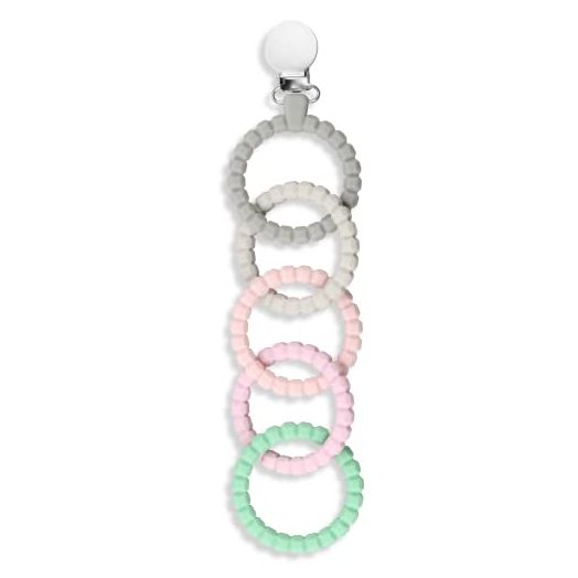 Kalovin Teether Rings, Silicone Sensory Teething Ring, Baby Teether Links Clip on Teether, Food Grade Silicone, BPA & Phthalate (Precious)