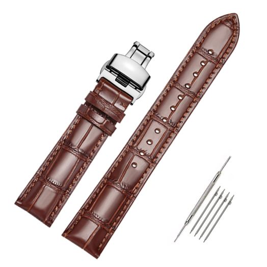 Moran Quick Release Leather Watch Bands Deployment Butterfly Buckle 18mm 20mm 22mm 24mm Blue Black Brown Calfskin Replacement Watch Strap for Men & Women