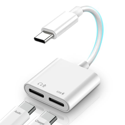 USB C Splitter 1 in 2 out, Dual USB C Headphone and 60W Charger Adapter, Type C Audio Adapter with Fast Charging Dongle Compatible with iPhone 15, Samsung Galaxy S23/S22/S21 Ultra iPad, Pixel