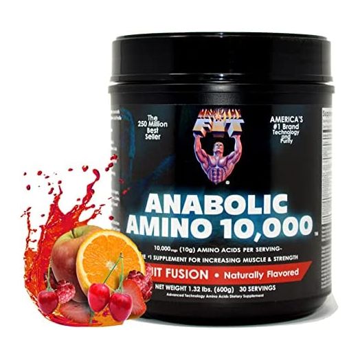 Healthy N Fit ANABOLIC AMINO 10,000 POWDER - Natural Fruit Fusion - EAA & BCAA. 30 Servings (1.32 lbs). 10,000 mgs Amino Acids per serving.