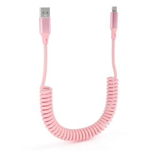 Coiled iPhone Lightning Cable Apple Carplay Cord, MFi Certified 6FT USB to Lightning Car Charger Cable Pink Short Curly with Data Sync, for iPhone 14 13 12 11 Pro Max Plus Mini SE XS XR X 8 7 6 5