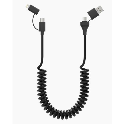 USB C and Lightning Cable 2 in 1 Coiled, 3FT, 60W Fast Charging & Sync Data for Apple CarPlay & Android Auto, 4 in 1 Multi Charger Cord Combo Lightning/Type C/USB A for iPhone/Android/iPad/Laptop