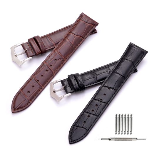 Nice Pies Leather Watch Bands,2 Packs Alligator Grain Calfskin Replacement Watch Straps,18mm 20mm 22mm 24mm Black and Brown Classical Wristbands for Men Women(20mm)
